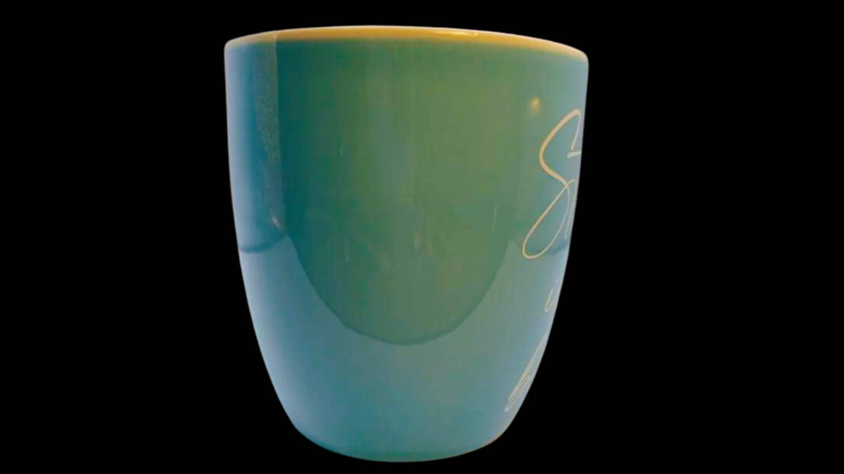 Stay In Bed Extra Large Mug side profile smooth blue glaze