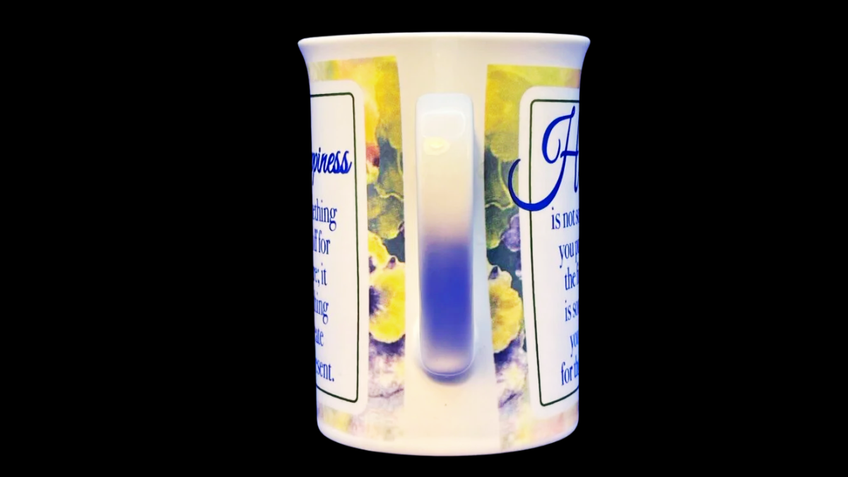 Bay Island Happiness Coffee Mug handle side angle floral wrap