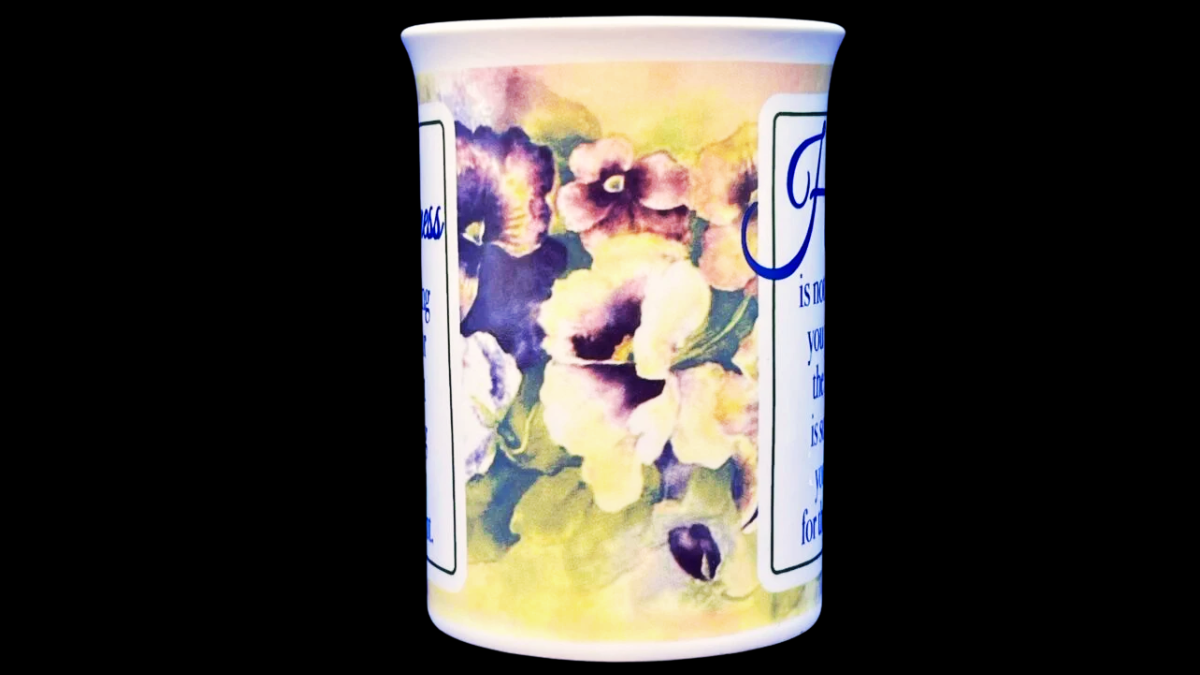 Bay Island Happiness Coffee Mug side middle pansy floral design