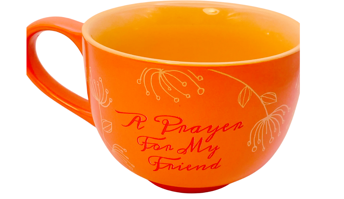 Abbey Press Prayer For My Friend mug front view coral inspirational mug with friendship prayer text