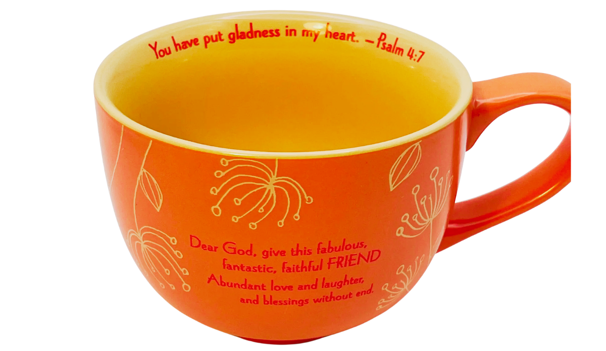 Abbey Press Psalm 4:7 verse inside rim prayer mug top view