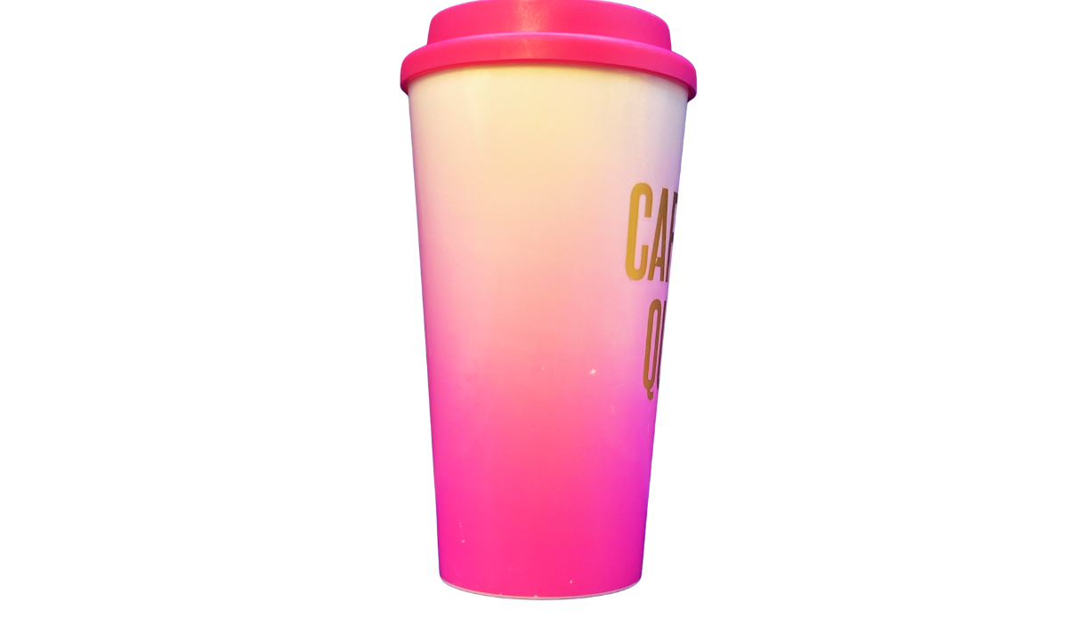 pink ombre tumbler side view showing smooth gradient from white to pink