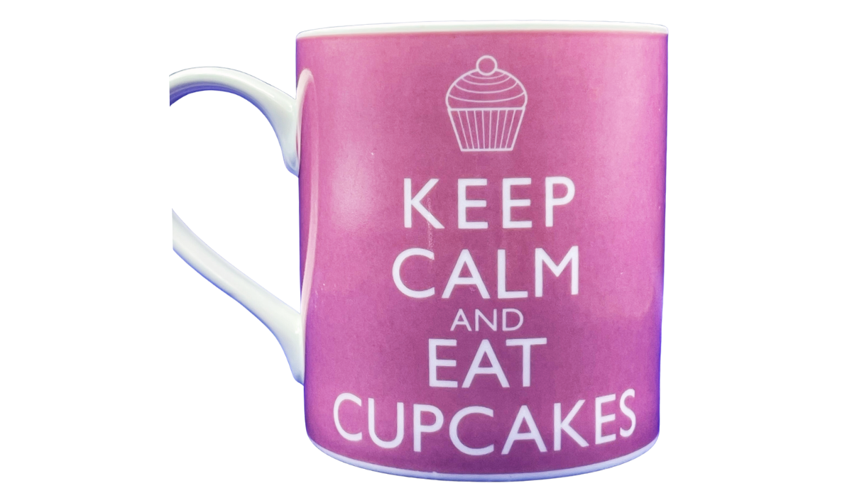 pink keep calm and eat cupcakes mug kent pottery front view