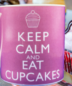 pink cupcake mug kitchen scene dessert setting