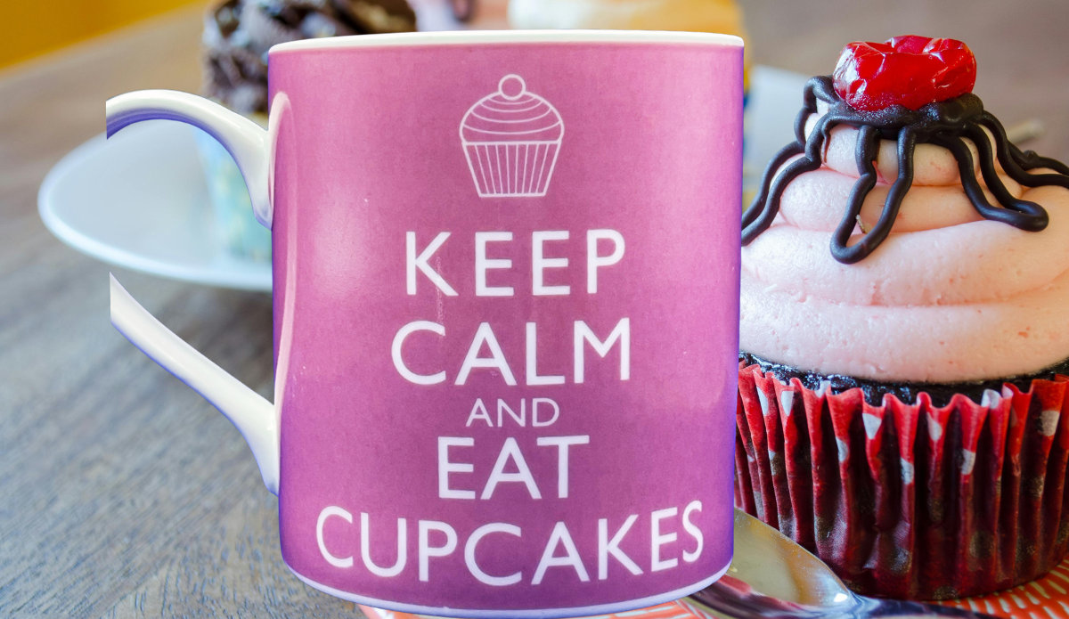 pink cupcake mug kitchen scene dessert setting