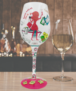 olita Working Mom Wine Glass displayed on bar with wine glasses highlighting lifestyle use