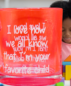 Favorite Child Glass Mug funny family mug in home setting playful moment