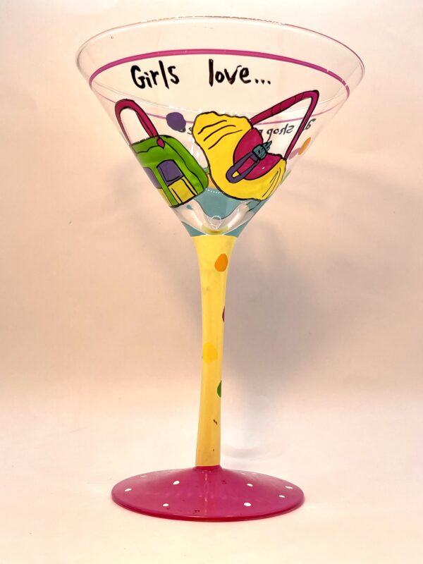 Shopping Spree Martini Glass Hand Painted Martini Glass with Girls Love A Shopping Spree Hand Painted Martini Glass for Shopaholics Martini Glass - Image 2