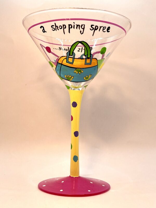 Shopping Spree Martini Glass Hand Painted Martini Glass with Girls Love A Shopping Spree Hand Painted Martini Glass for Shopaholics Martini Glass