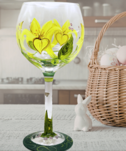 yellow lily wine glass styled kitchen floral setting