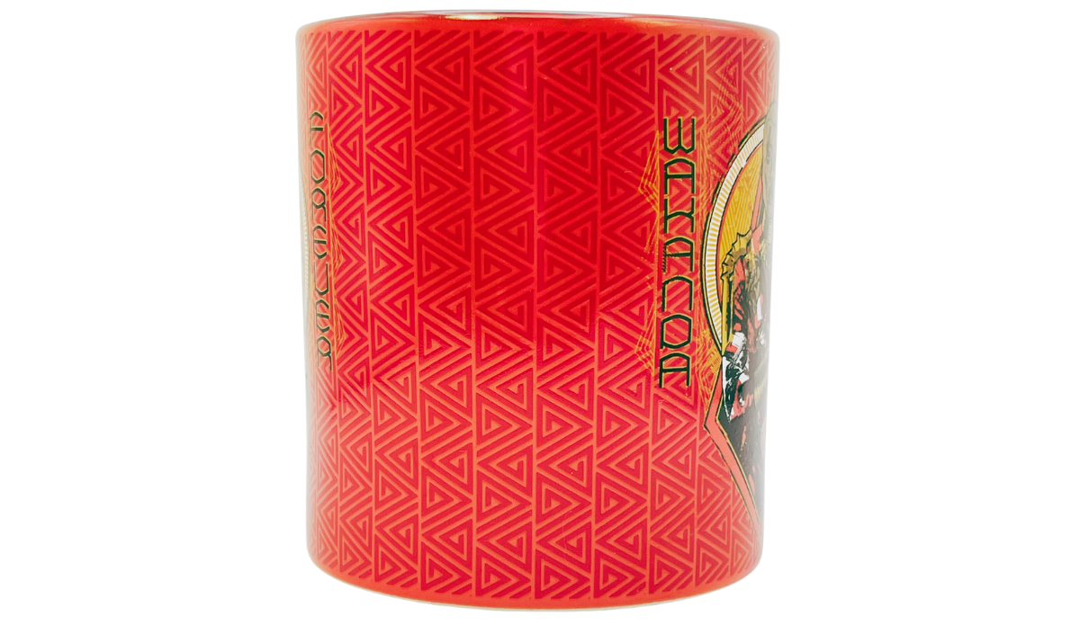 Side view of Marvel Black Panther Okoye mug with Wakanda Forever text
