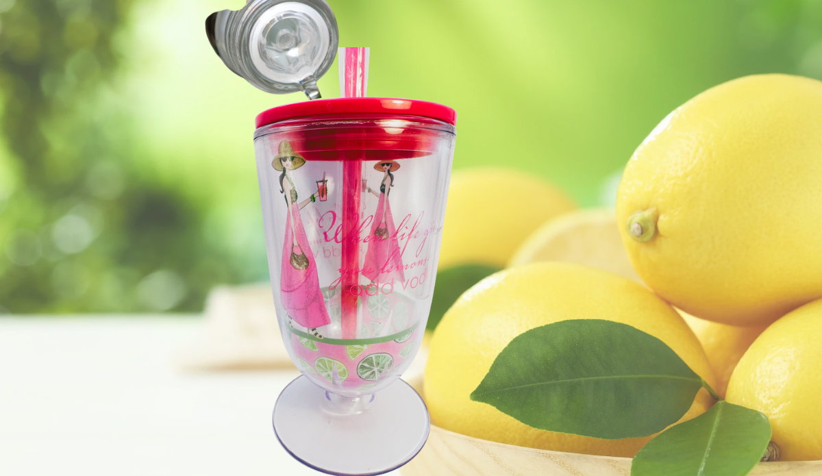 acrylic travel mug lemon theme summer drink scene vodka tumbler lifestyle