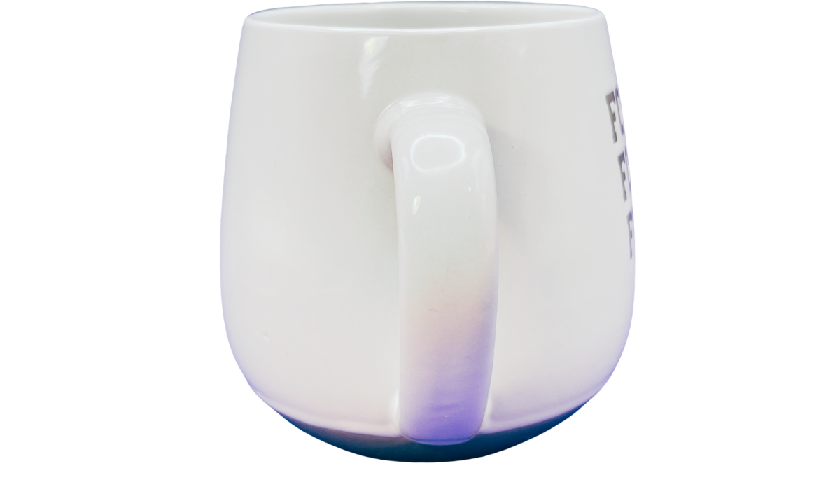 Food Football Friends Game Day mug handle view with white curved handle and dark contrasting base