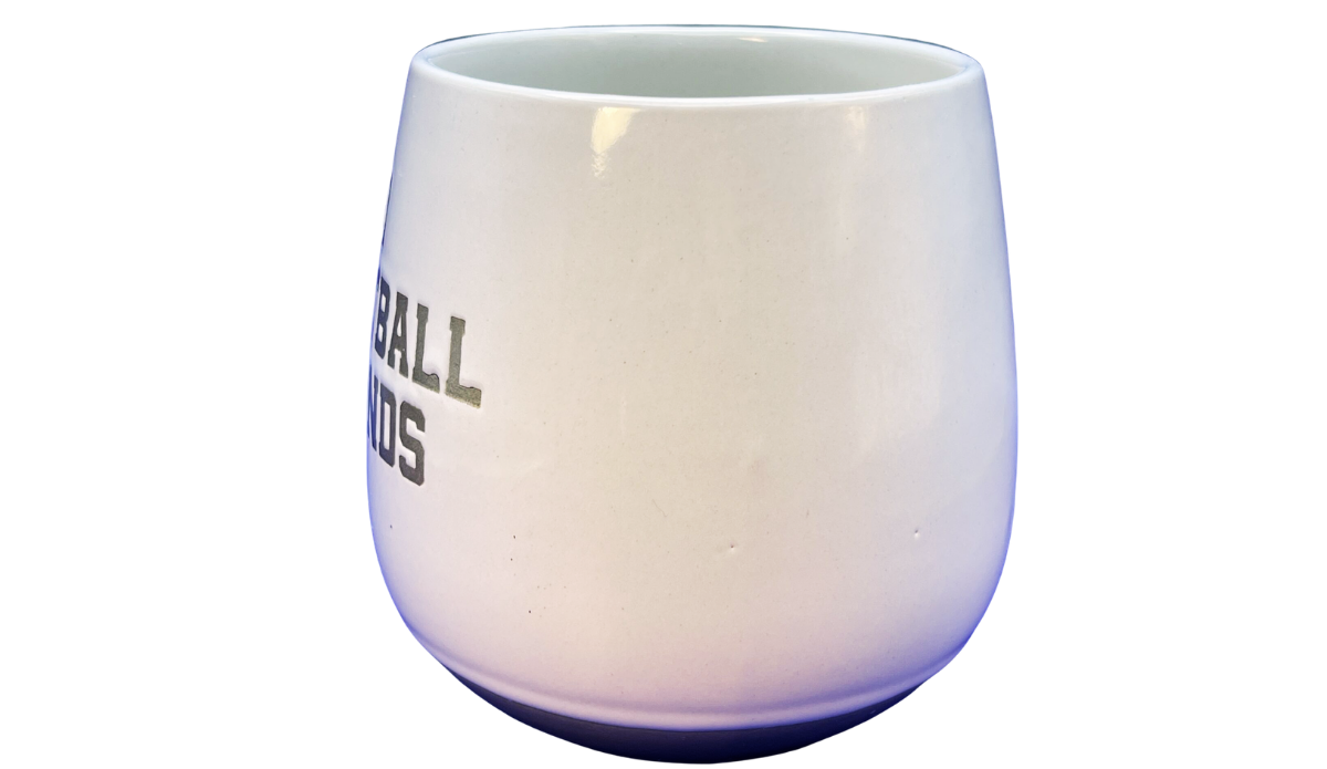 Food Football Friends Game Day mug middle view with glossy white body and partial stacked wording