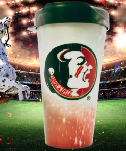 Florida State Seminoles Sparkle FSU Logo Travel Tumbler displayed in a Florida State football stadium scene