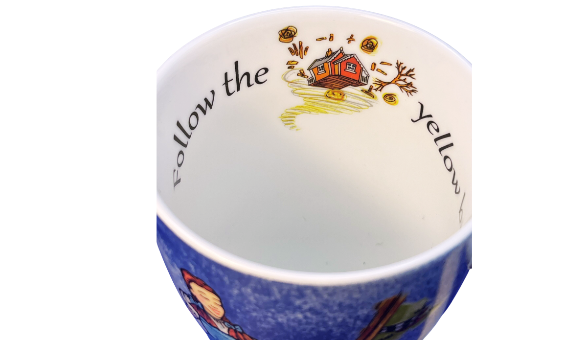 Top view of Wizard of Oz Porcelain Mug with Follow the Yellow Brick Road quote