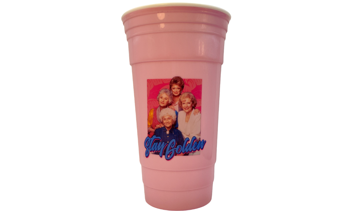 golden girls pink tumbler back view showing clean pink surface