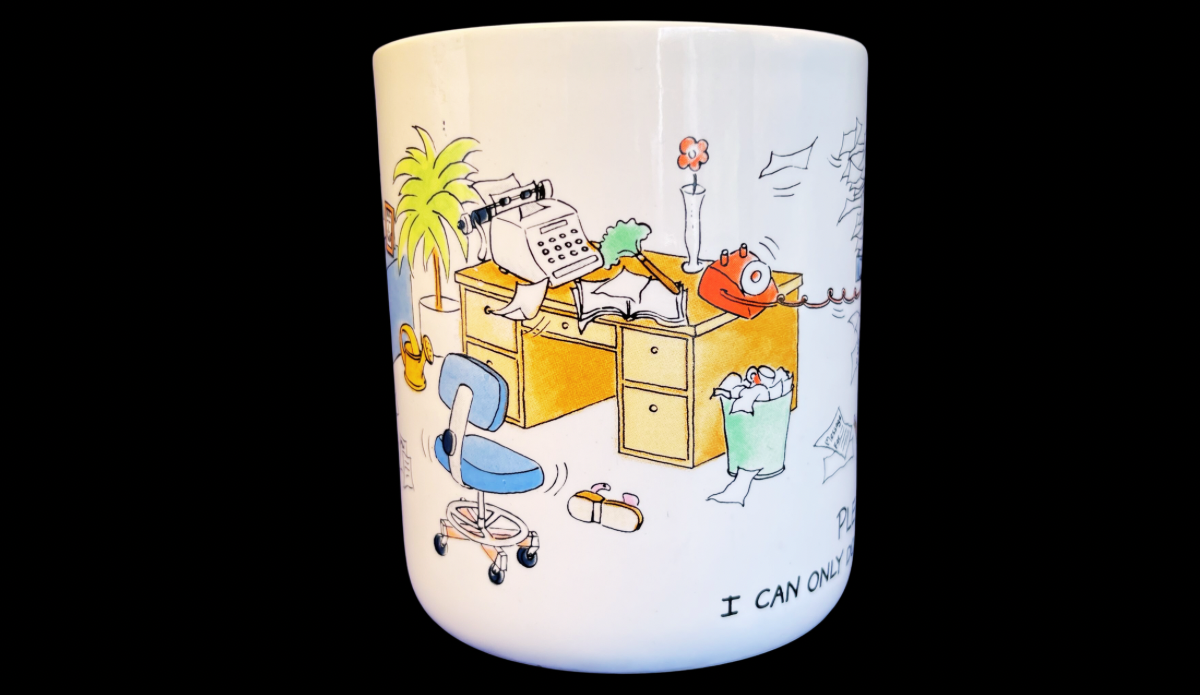 Hallmark funny mom mug wraparound office chaos cartoon multitasking design