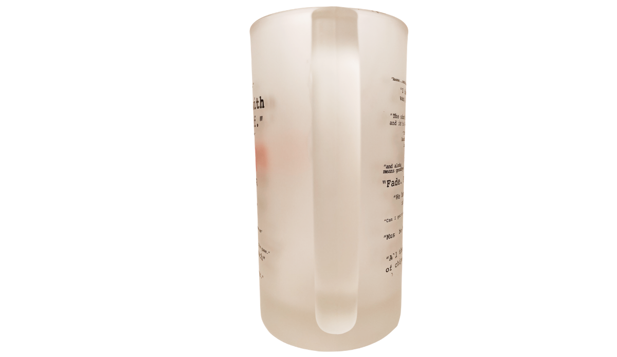 ESPN SportsCenter Catchphrase Stein handle view with frosted glass handle and wraparound quotes