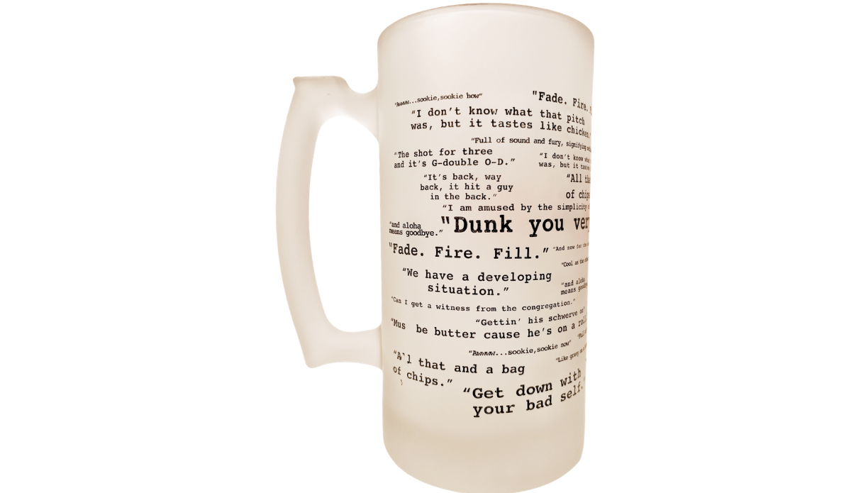 ESPN SportsCenter Catchphrase Stein back view with wraparound black sports sayings