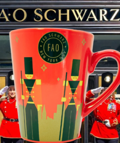 FAO Schwarz New York Toy Soldier Mug displayed in front of the FAO Schwarz flagship store