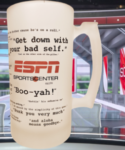 ESPN SportsCenter Catchphrase Stein displayed in SportsCenter inspired studio scene