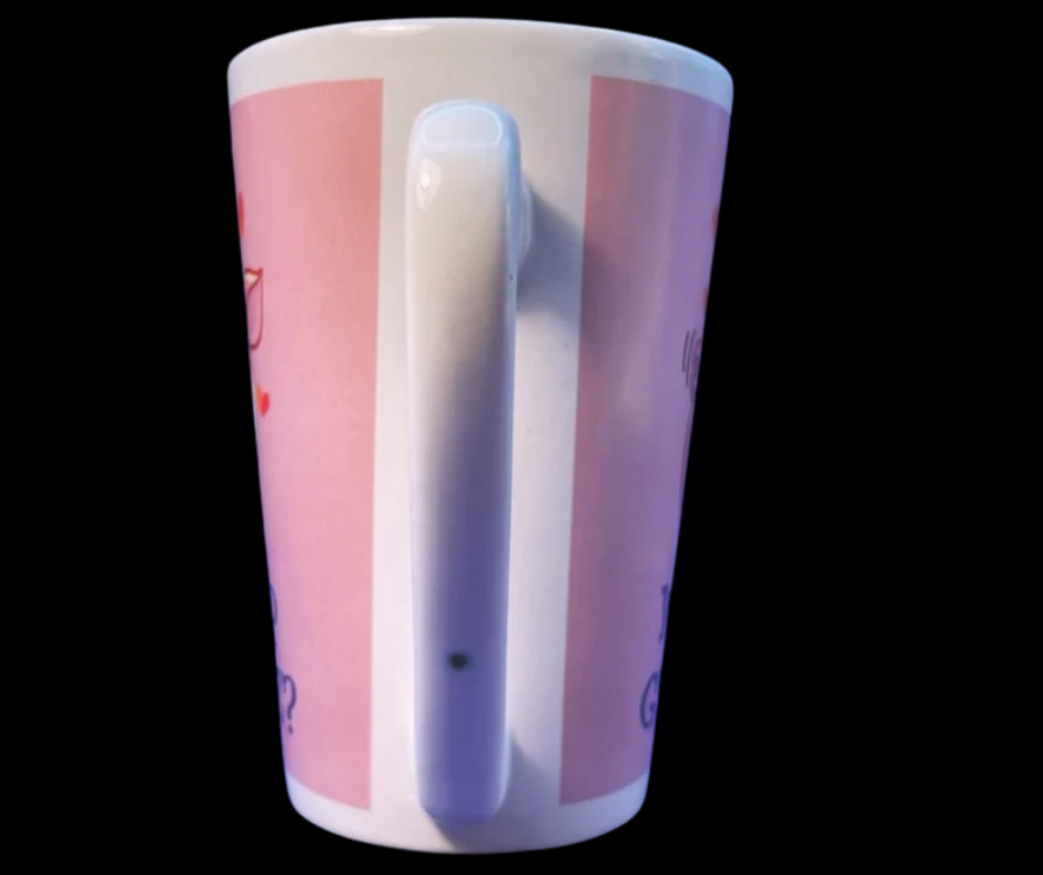 What Up Gnomie Latte Mug handle side view