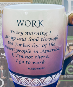 Forbes work mug displayed against Forbes magazine covers featuring the richest people in America and Forbes 400 editions