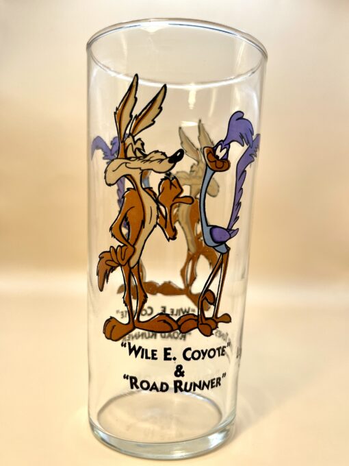 Vintage Coyote and Road Runner Glass Looney Tunes Glass with Road Runner and Coyote Cup