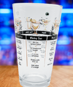 Vintage Cocktail Recipe Mixing Glass displayed in retro-inspired kitchen bar setting
