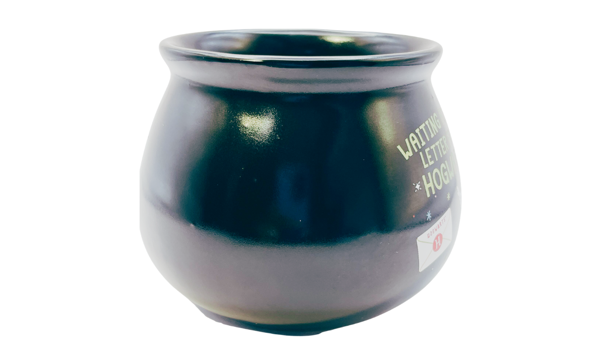 Harry Potter Hogwarts Letter Cauldron Mug left front angle showing partial front artwork