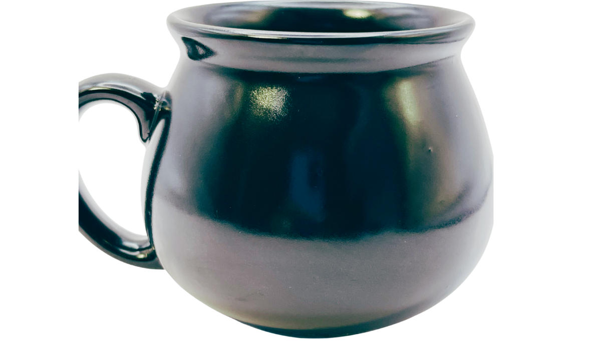 Harry Potter Hogwarts Letter Cauldron Mug back view with glossy black finish