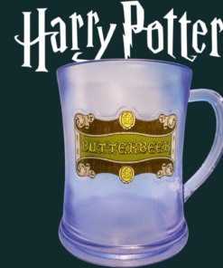 Harry Potter Frosted Butterbeer Souvenir Mug displayed beneath the Harry Potter logo on a black background