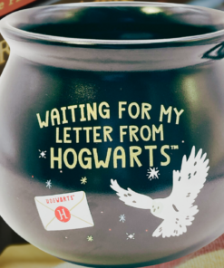 Harry Potter Hogwarts Letter Cauldron Mug displayed with Harry Potter books and reading glasses