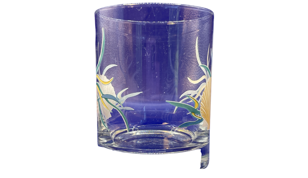 Right side of Coastal Scallop Shell Double Old Fashioned Glass showing wraparound sea grass artwork