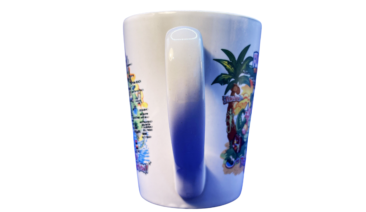 Handle view of Florida Destination Is Relaxation Mug showing wraparound artwork