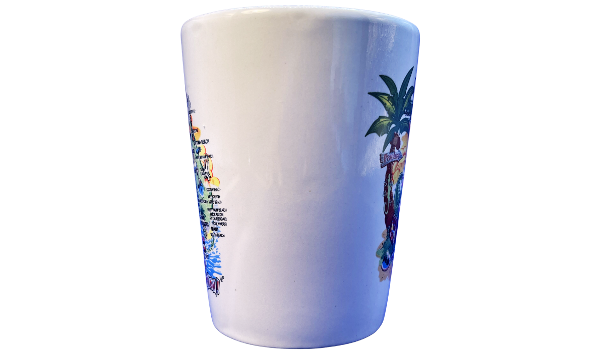 Side profile of Florida Destination Is Relaxation Mug showing wraparound Florida design