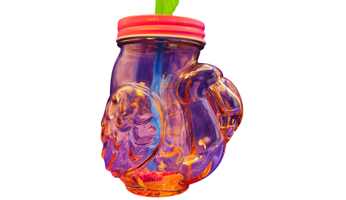 pink flamingo mason jar tumbler with sculpted 3D flamingo body and curved glass texture