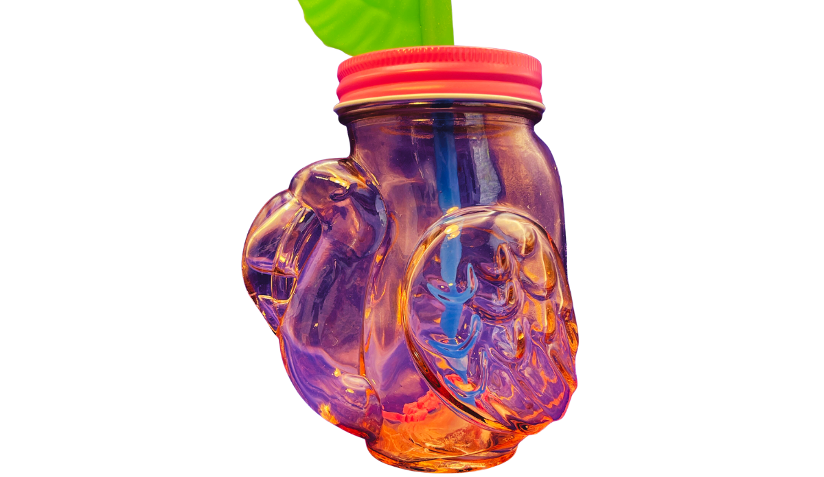 pink flamingo mason jar showing light passing through glass and internal straw visibility