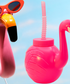 Rear view of the flamingo tumbler showing clean surface and molded detailing