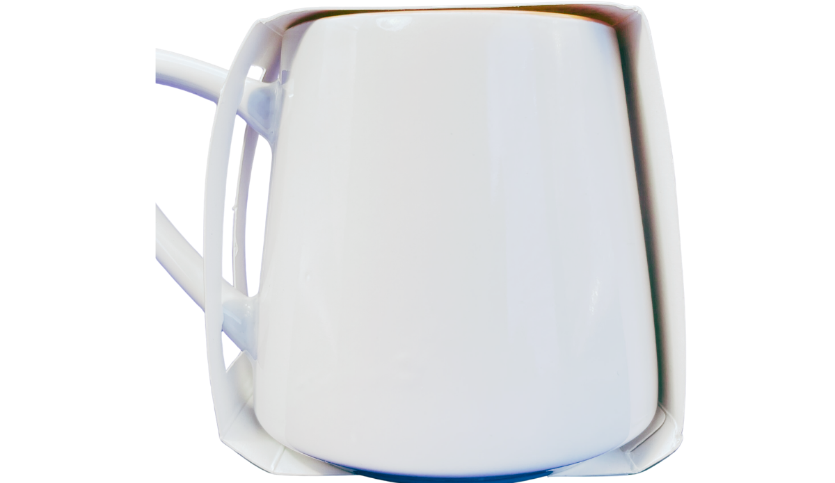 You’re Doing Great Sweetie Mug back view showing the mostly plain white stoneware surface and handle.