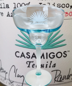 Casamigos margarita glass styled with tequila bottle for cocktail moment