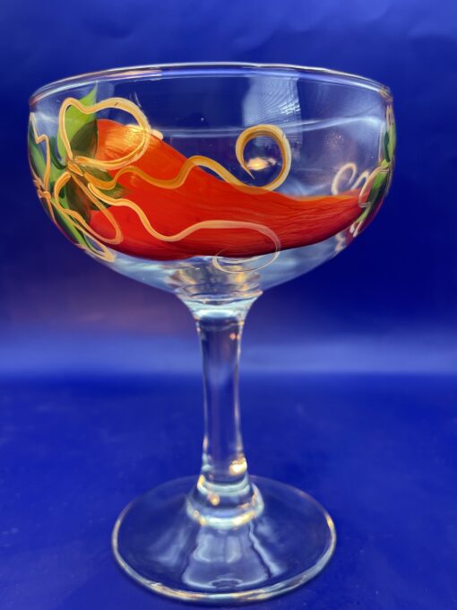 Red Chili Peppers Margarita Glass with Hand Painted Red Chili Peppers