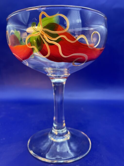 Red Chili Peppers Margarita Glass with Hand Painted Red Chili Peppers - Image 3