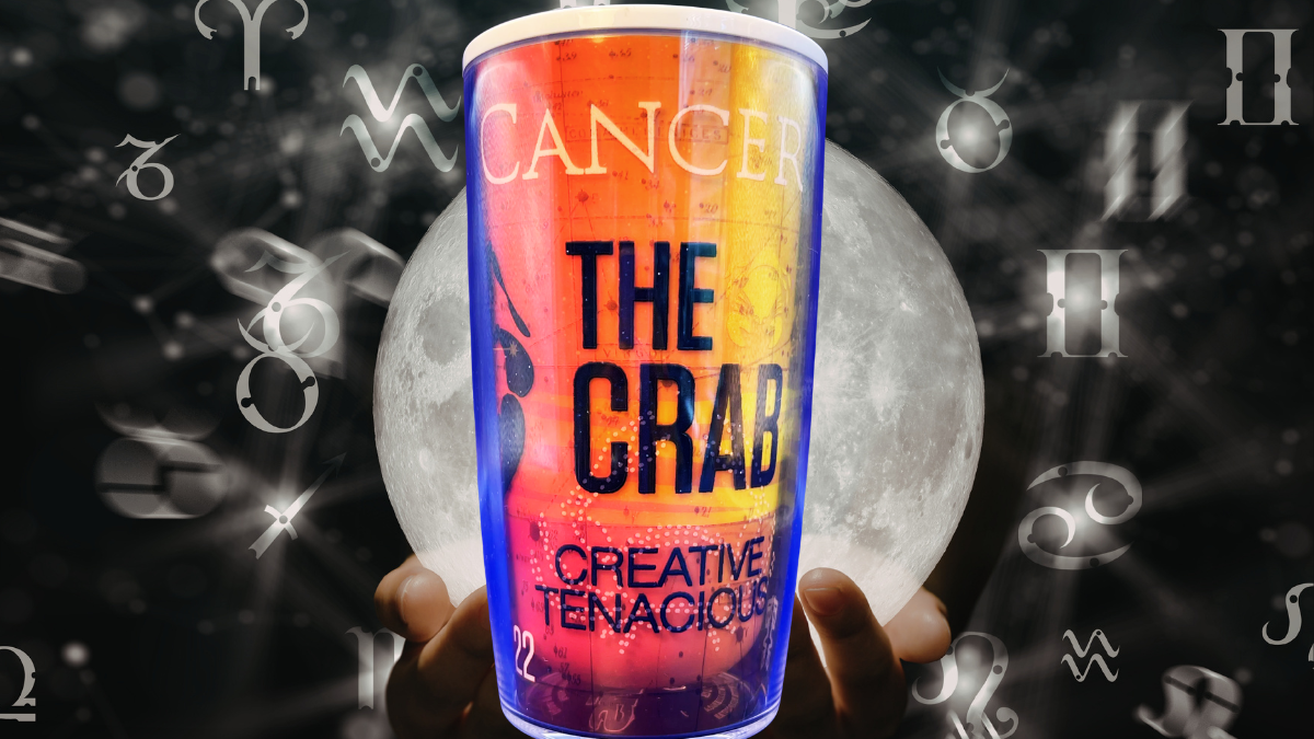 Cancer Zodiac Tervis Tumbler lifestyle image with moon astrology background