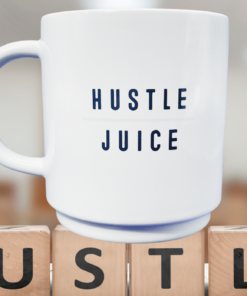 hustle juice mug workspace desk scene productivity motivation setup