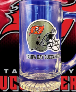 Tampa Bay Buccaneers Beer Mug displayed in a Buccaneers football game day setting