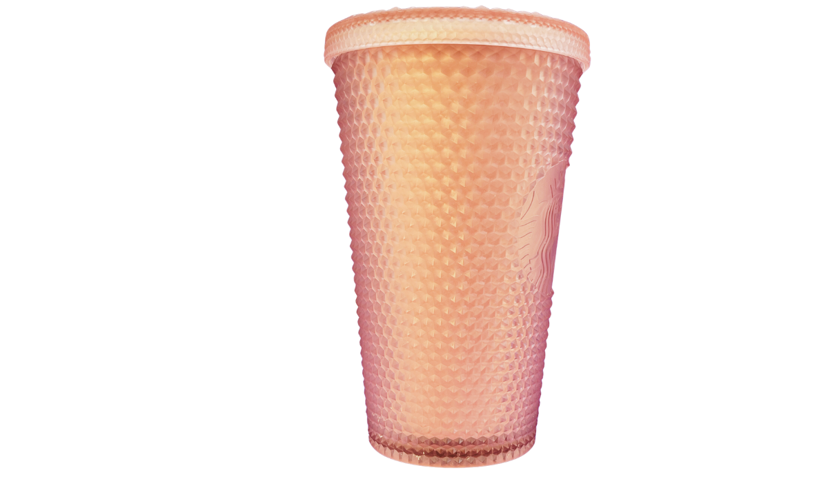 Starbucks Iridescent Rainbow Studded Venti Tumbler right side view with diamond texture and pastel iridescent finish