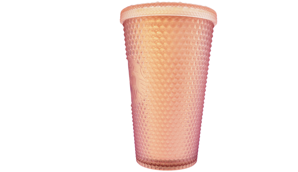 Starbucks Iridescent Rainbow Studded Venti Tumbler left side view with faceted texture and partial Siren medallion