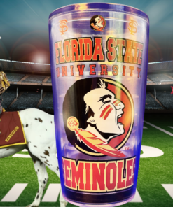 Florida State Classic Logo Tumbler displayed in an FSU football stadium game day scene